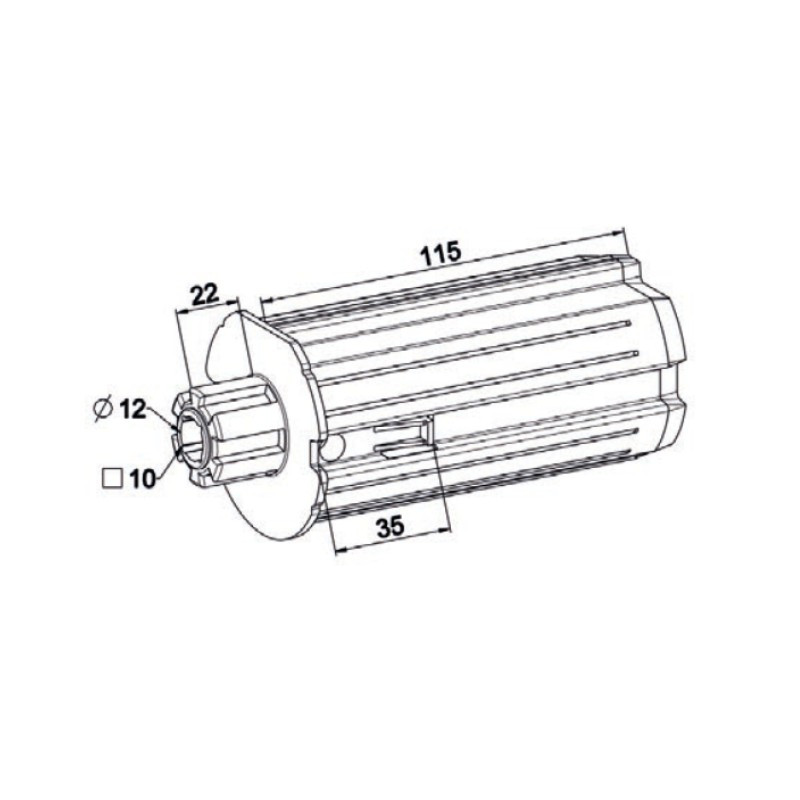 Embout escamotable ZF 64 - Crabot mâle, Alésage rond Ø12, Carré 10 - L115 mm – Image 3